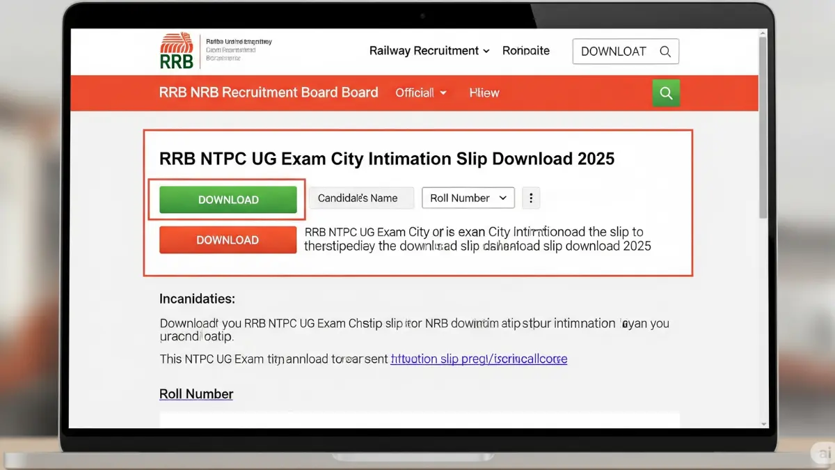 RRB NTPC UG Exam City Intimation Slip dowanload 2025